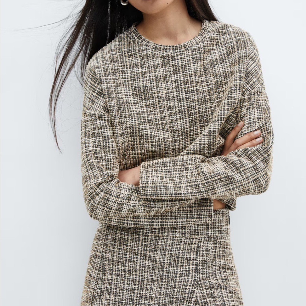 Mango Plaid Blouse in Brown and Cream